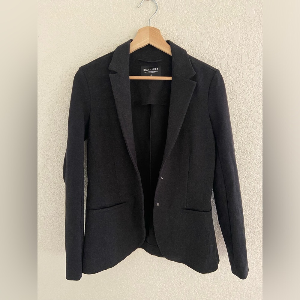 Athleta Venice Textured Heathered Dark Gray Snap Button Jacket Blazer - Picture 1 of 6